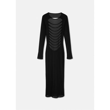 Women Slashed Knit Long Dress - Black