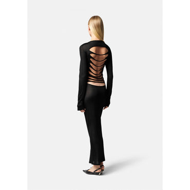 Women Slashed Knit Long Dress - Black