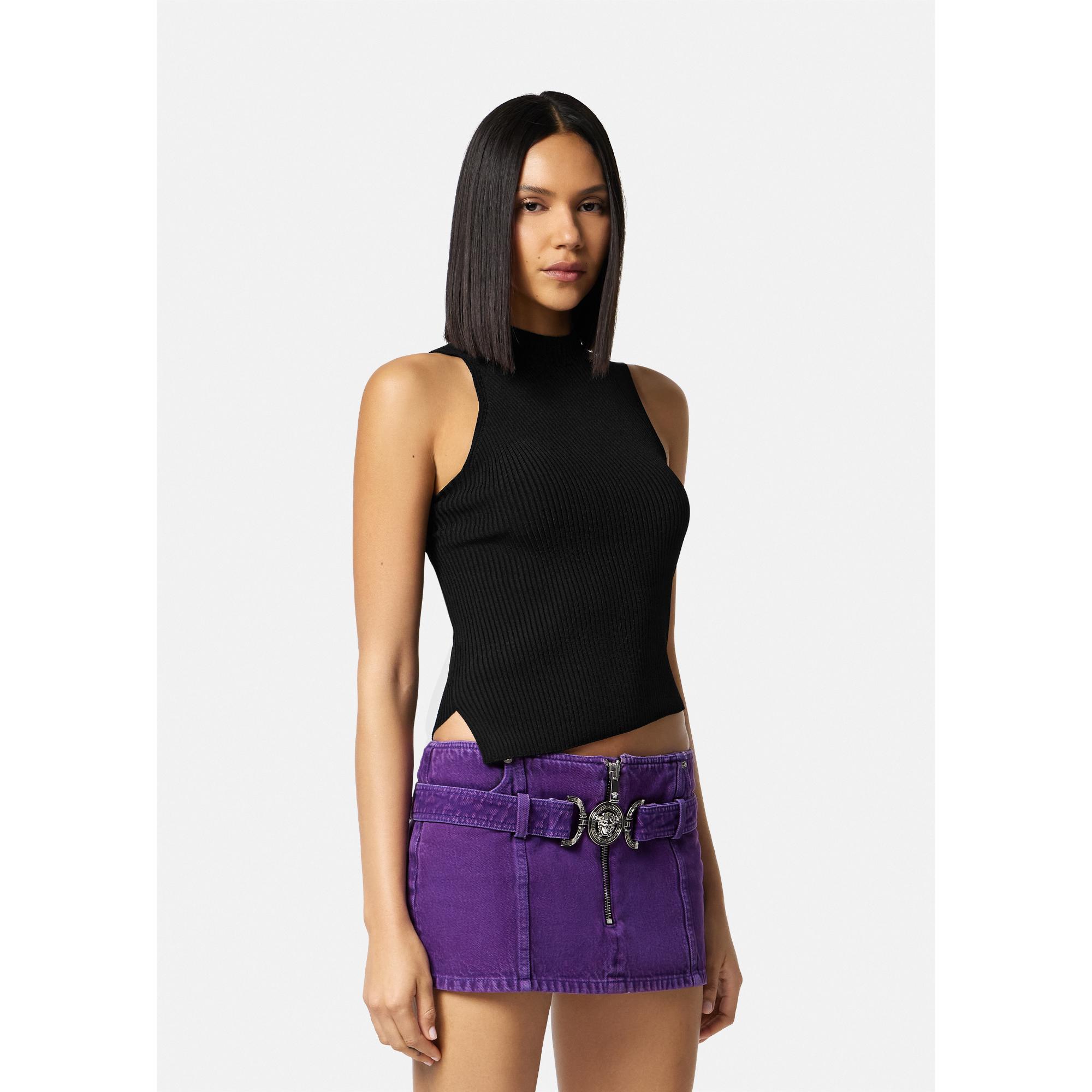 Women Knit Ribbed Top - Black