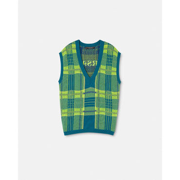 Men Checked Cable-Knit Vest - Green