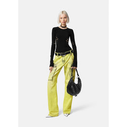 Women Slashed Knit Long-Sleeved Top - Black