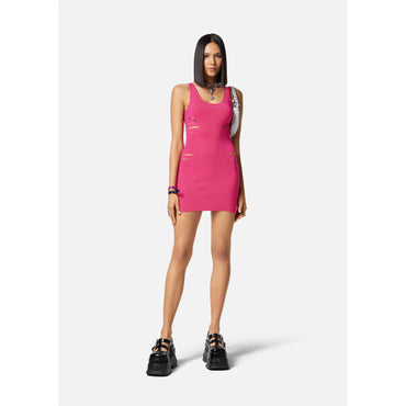 Women Slashed Knit Mini Dress - Pink