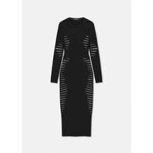 Women Slashed Knit Midi Dress - Black