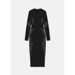 Women Slashed Knit Midi Dress - Black