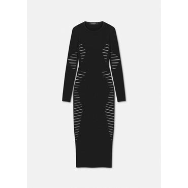 Women Slashed Knit Midi Dress - Black