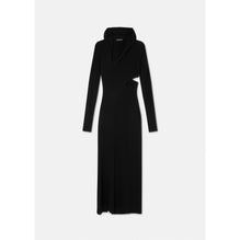 Women Slashed Hoodie Long Dress - Black