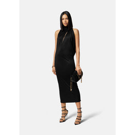 Women Slashed Halterneck Midi Dress - Black