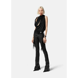 Women Slashed Halterneck Top - Black
