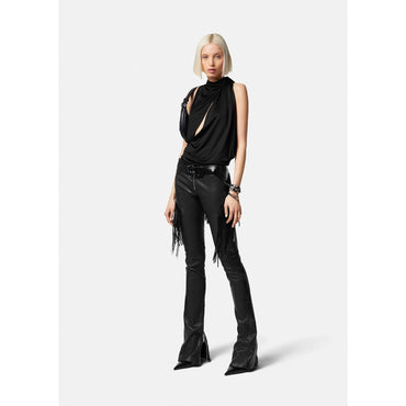 Women Slashed Halterneck Top - Black