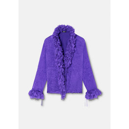 Women Ruffled Open Shirt - Purple