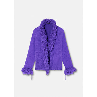 Women Ruffled Open Shirt - Purple