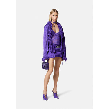 Women Ruffled Open Shirt - Purple