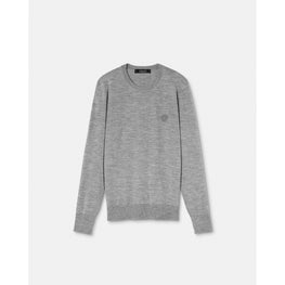 Men Embroidered Wool-Blend Knit Jumper - Grey