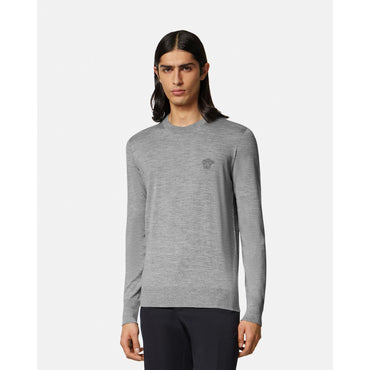 Men Embroidered Wool-Blend Knit Jumper - Grey