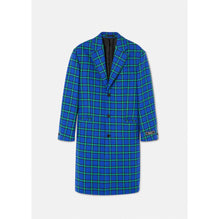 Men Checked Single-Breasted Long Coat - Blue