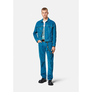 Men Regular-Fit Velvet Jeans - Blue