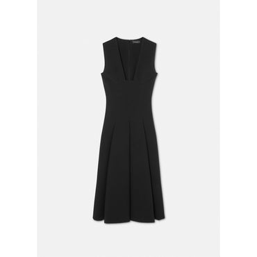 Women Box Pleat Sleeveless Midi Dress - Black