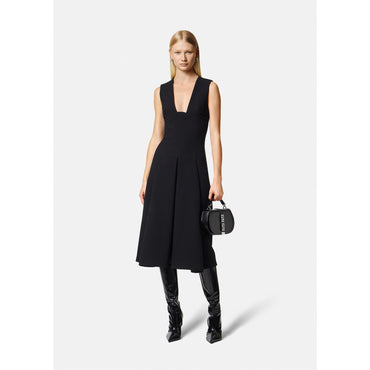 Women Box Pleat Sleeveless Midi Dress - Black