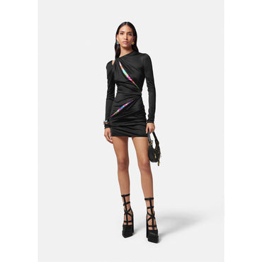 Women Floral Summer Knotted Mini Dress - Black