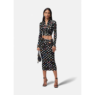 Women Butterflies Knotted Midi Skirt - Black
