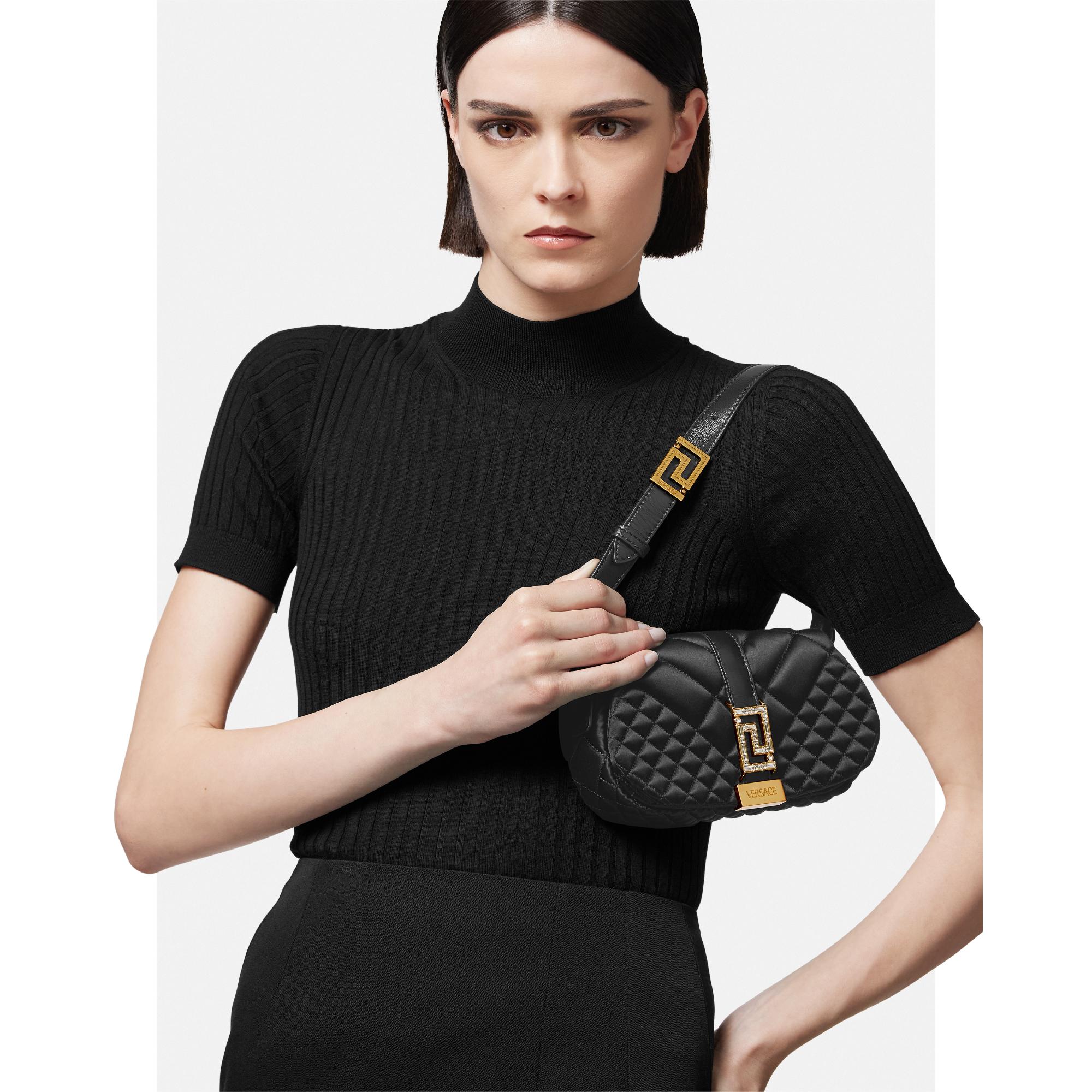 Women Greca Goddess Satin Mini Bag - Black