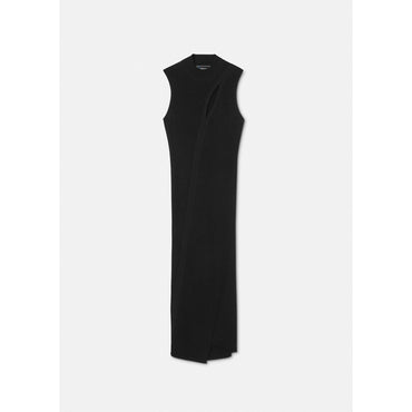 Women Slashed Turtleneck Midi Dress - Black