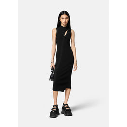 Women Slashed Turtleneck Midi Dress - Black