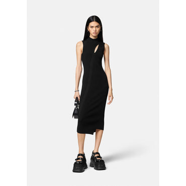 Women Slashed Turtleneck Midi Dress - Black