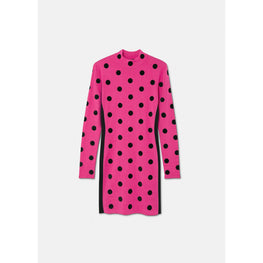 Women Polka Dot Turtleneck Knit Midi Dress - Pink