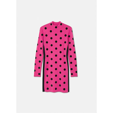Women Polka Dot Turtleneck Knit Midi Dress - Pink