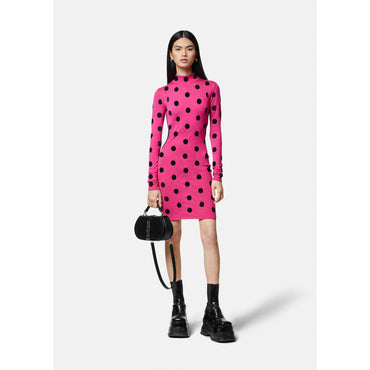 Women Polka Dot Turtleneck Knit Midi Dress - Pink
