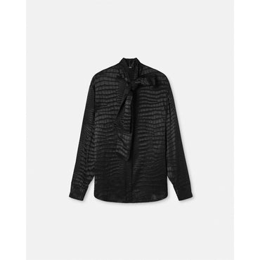 Women Croc-Effect Devoré Lavallière Shirt - Black