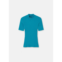 Women Ribbed Knit T-Shirt - Blue