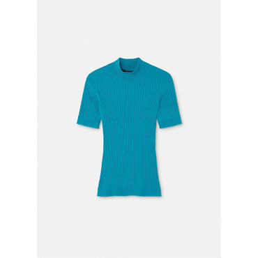Women Ribbed Knit T-Shirt - Blue