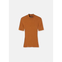 Women Ribbed Knit T-Shirt - Brown