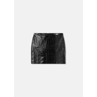 Women Croc-Effect Leather Mini Skirt - Black