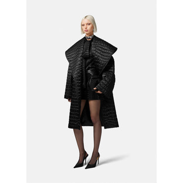 Women Croc-Effect Leather Mini Skirt - Black