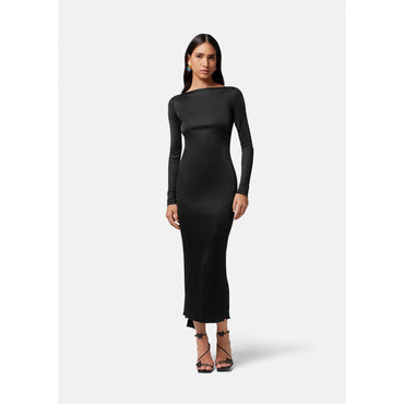 Women Knotted Backless Long Dress - Black