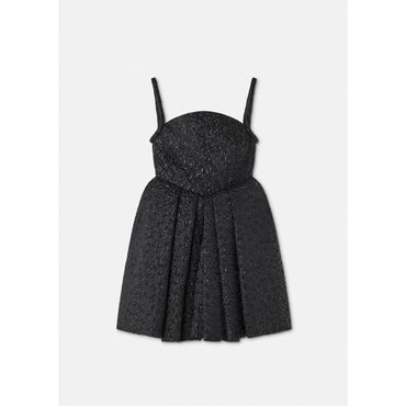Women Lurex Cloquet Box Pleat Mini Dess - Black