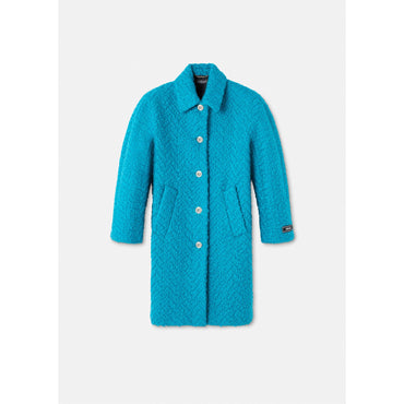 Women Rounded Wool Bouclé Coat - Blue