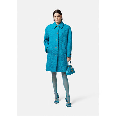 Women Rounded Wool Bouclé Coat - Blue