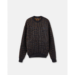 Men Croc-Effect Laminated Jacquard Sweater - Black