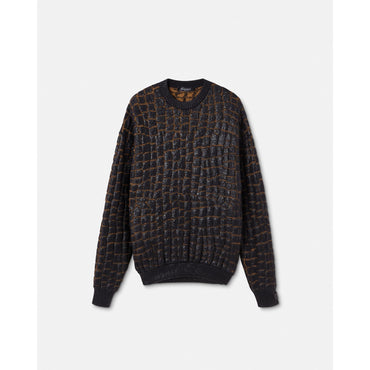 Men Croc-Effect Laminated Jacquard Sweater - Black