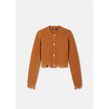 Women Distressed Knit Cardigan - Brown