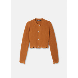 Women Distressed Knit Cardigan - Brown