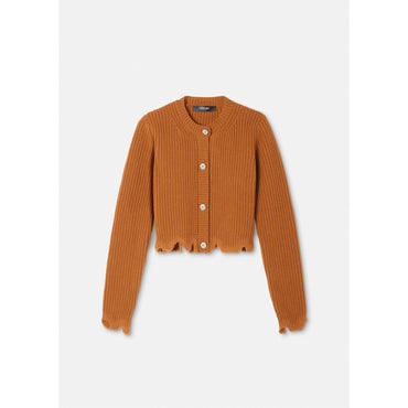 Women Distressed Knit Cardigan - Brown