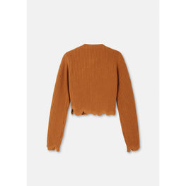 Women Distressed Knit Cardigan - Brown