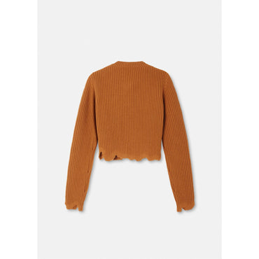 Women Distressed Knit Cardigan - Brown