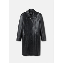Men Long Leather Coat - Black