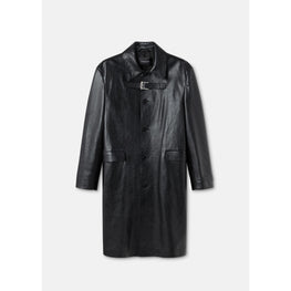 Men Long Leather Coat - Black